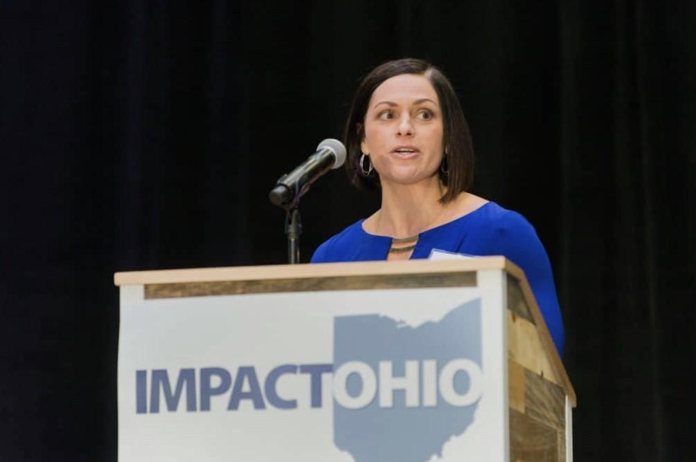 Jennifer Flatter speaks at an Impact Ohio event