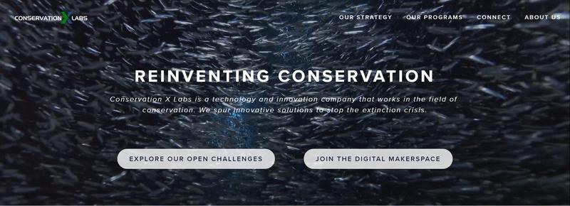A screenshot of the home page of the Conservation X Labs website