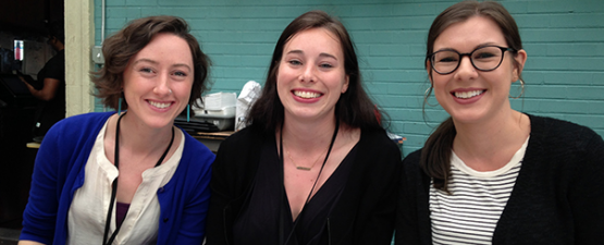 MSES students Meg Little (L), Tate Pashibin (M), and geography graduate student Natalie Mumich (R) at the American Association of Geographers annual conference in Washington, D.C.