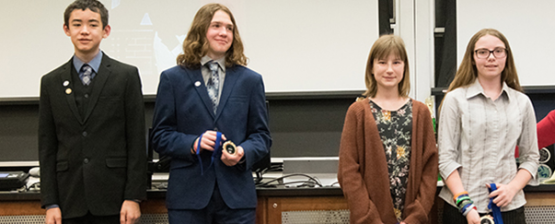 Winners of the Watershed and Environmental Science Awards are presented with their medals (L to R: Iris Kachenko, Reiley Whittington, Wyatt Vick, Charley Clyne).